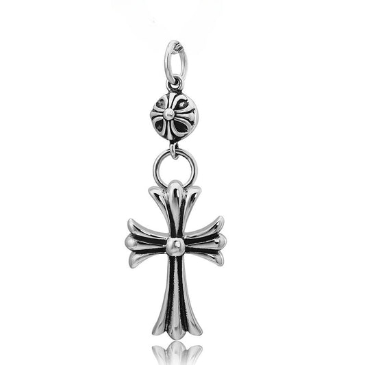 Round Bead Cross Flower Titanium Steel Pendant for Men