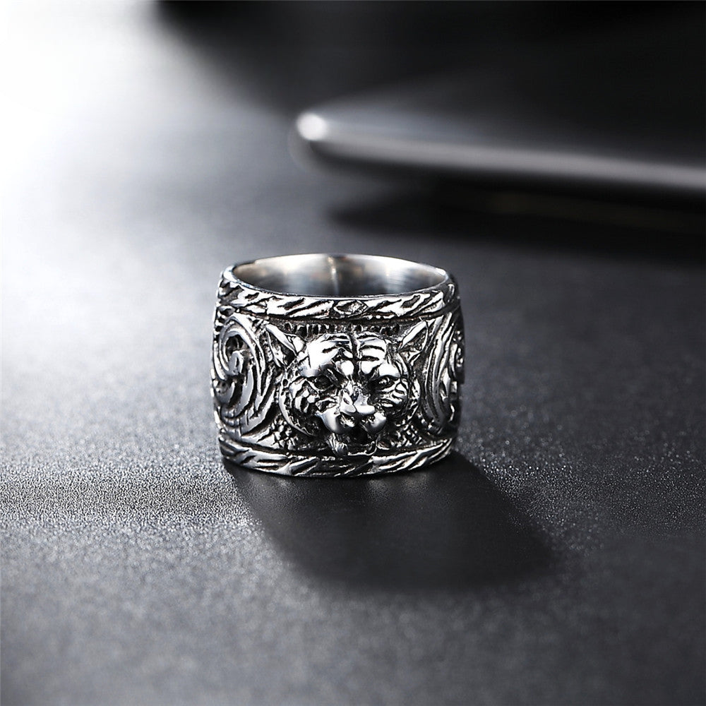 Tiger Head Relief Ultra Wide Titanium Steel Ring for Men