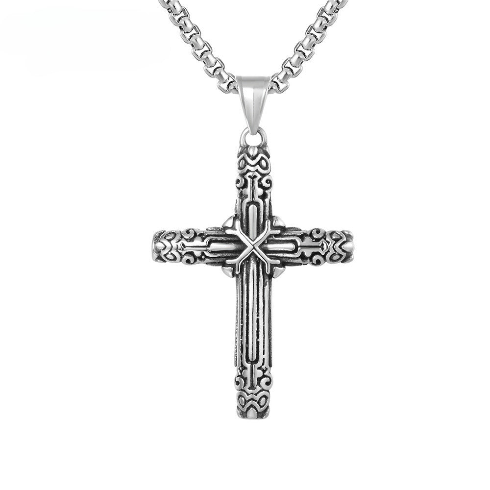 Totem Pattern Latin Cross Titanium Steel Necklace for Men