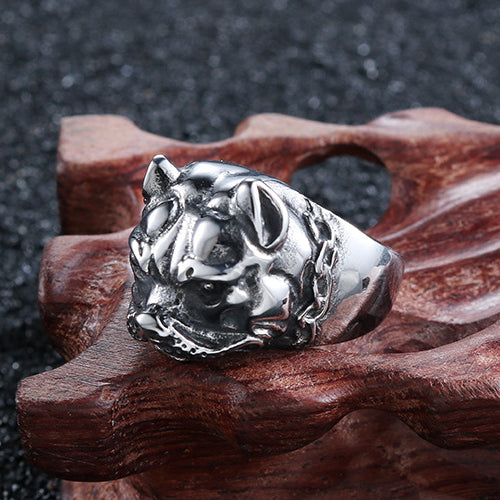 Retro Punk Titanium Steel Bulldog Ring for Men - European and American Style