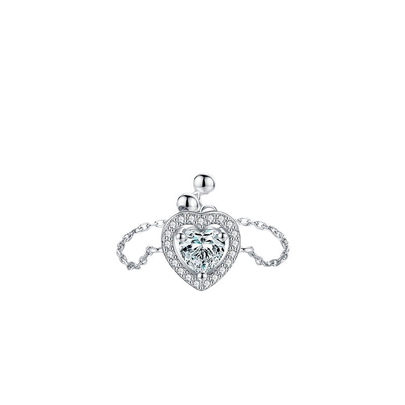 Luxury Sterling Silver Heart-shaped Ring with Zircon Gemstones