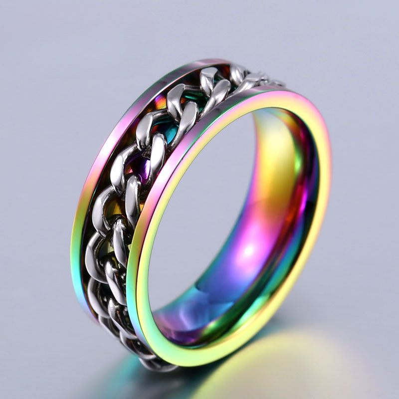 Trendy Korean Electroplated Stainless Steel Chain Ring for Men - Custom Fashion Accessory