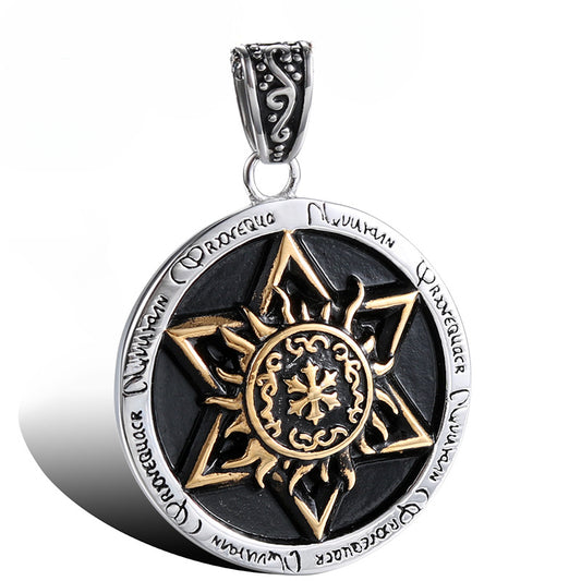 Titanium Steel Hexagram Pendant for Men, Retro Personalized Totem Tag Jewelry