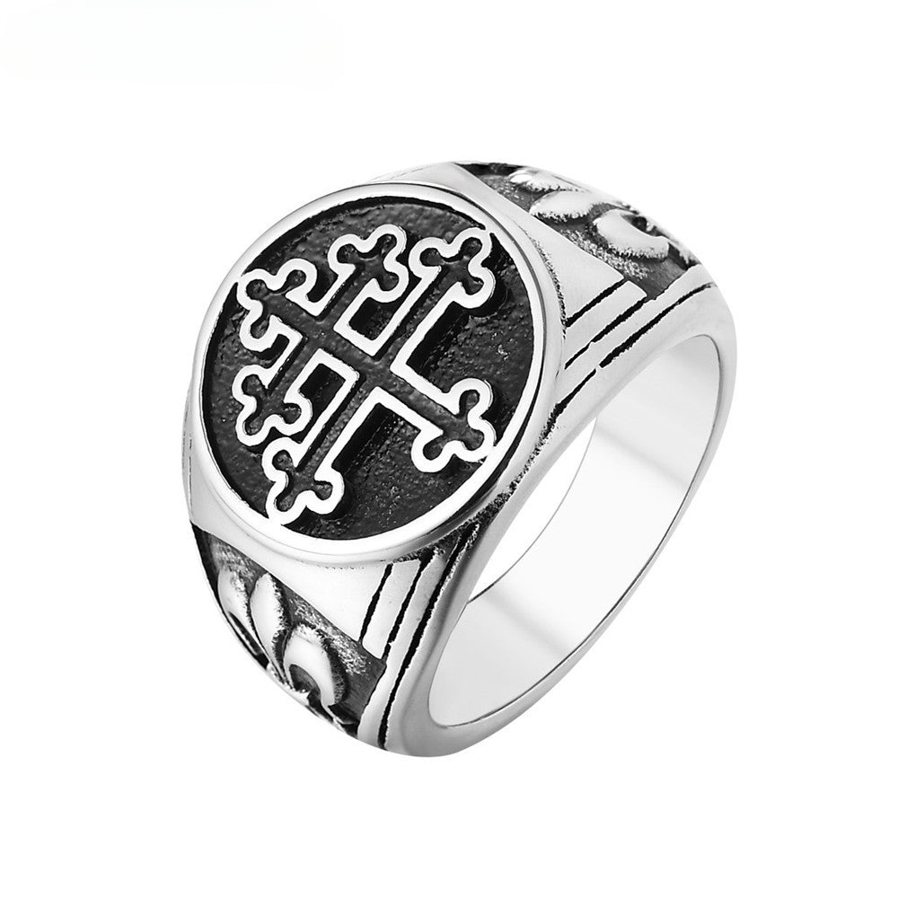 Lorraine Cross Round Titanium Steel Ring for Men