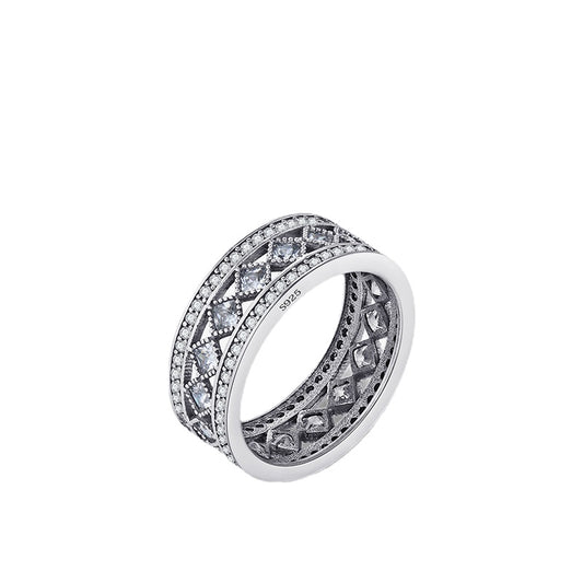 Retro European Style Sterling Silver Zircon Ring - Fashion Accessory