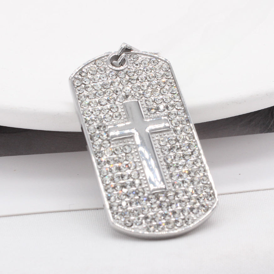 Latin Cross Zircon Military Tag Titanium Steel Pendant for Men