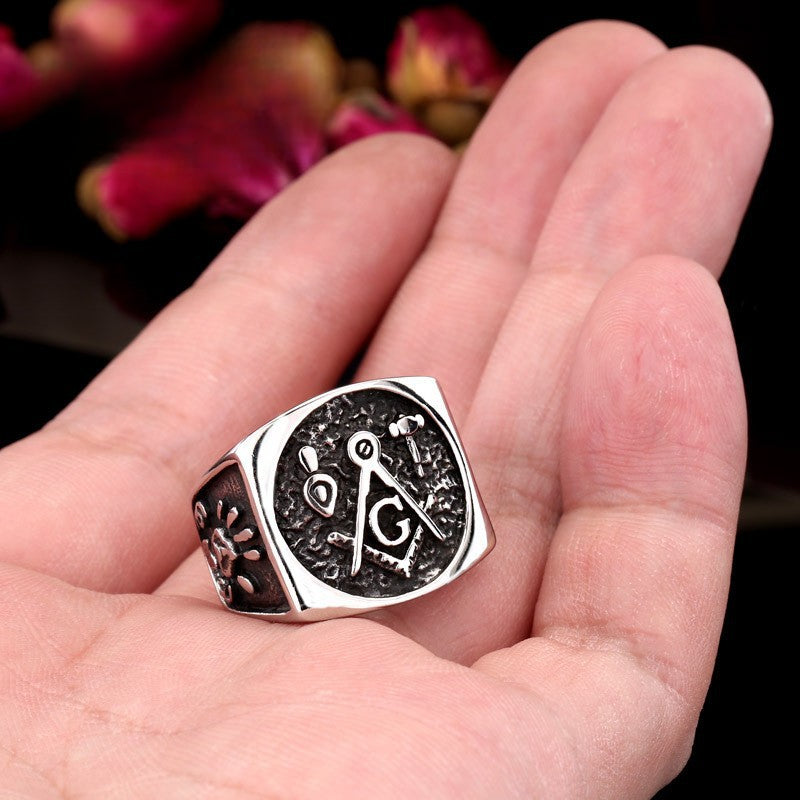 Custom Stainless Steel Masonic Ring for Men - European and American Jewelry