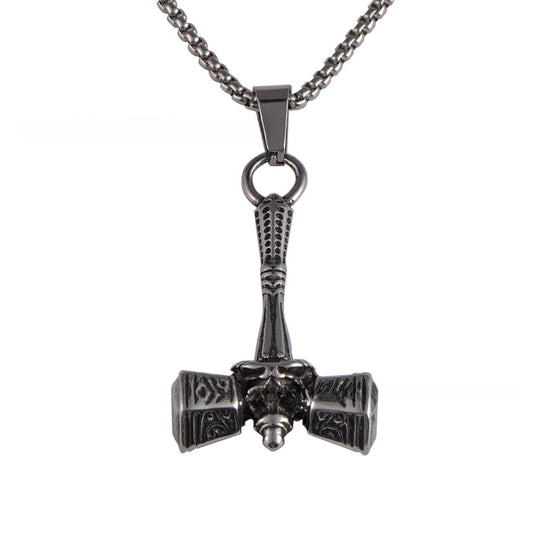 Thor War Drum Hammer Pendant - Retro Titanium Steel Necklace for Trendy Men