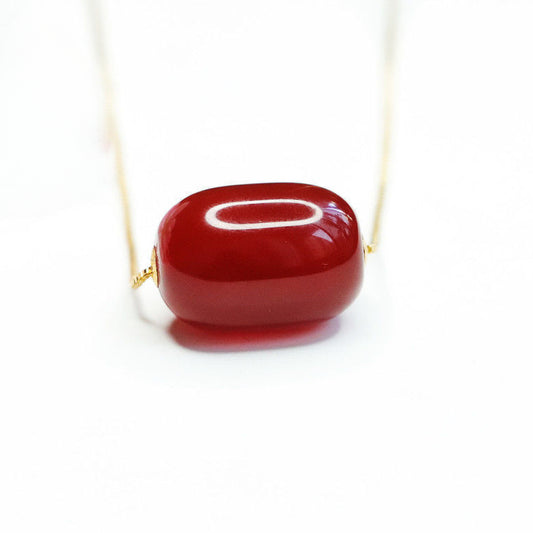 Exquisite Red Agate Bead Pendant Necklace in Sterling Silver