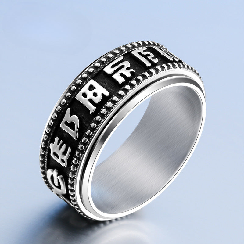 Personalized Men's Titanium Steel Rotating Mantra Ring - Ethnic Style Jewelry Wholesale