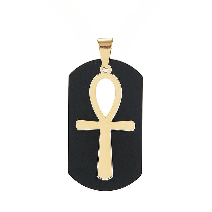 Egyptian Ankh Cross Arc Rectangle Titanium Steel Pendant for Men