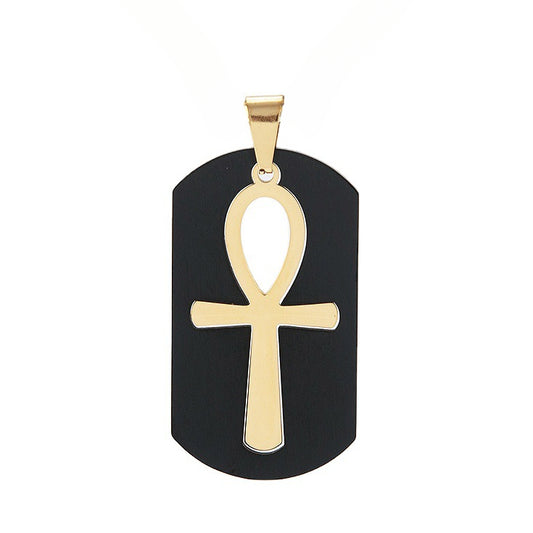 Egyptian Ankh Cross Arc Rectangle Titanium Steel Pendant for Men