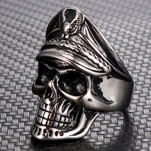 Titanium Steel Officer Skull Ring: Retro Men's Fashion Statement