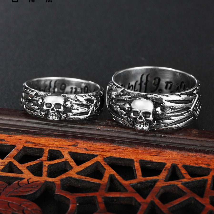 Halloween Carved Skull Lettering Titanium Steel Ring for Men