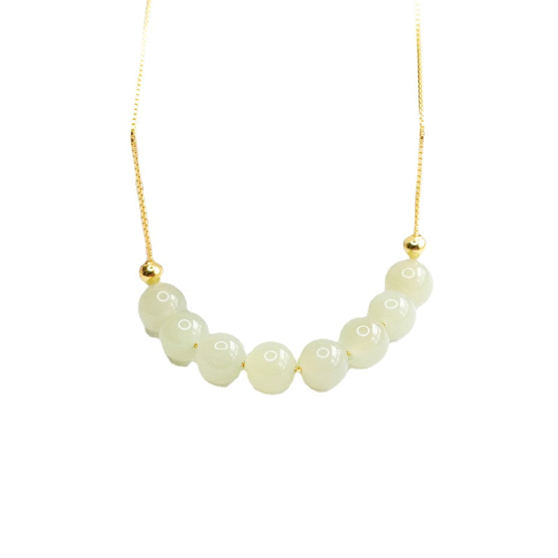 Round Bead Beaded Hotan Jade Necklace with Collar Chain-Jewelry