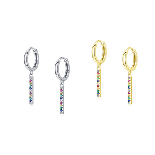 Rainbow Colorful Sterling Silver Earrings with Zircon Gems