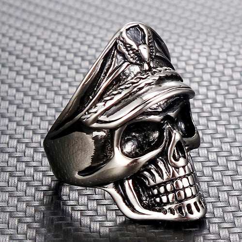 Titanium Steel Officer Skull Ring: Retro Men's Fashion Statement