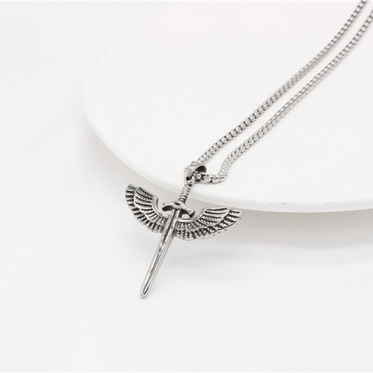 Angel Wings Cross Sword Titanium Steel Pendant for Men