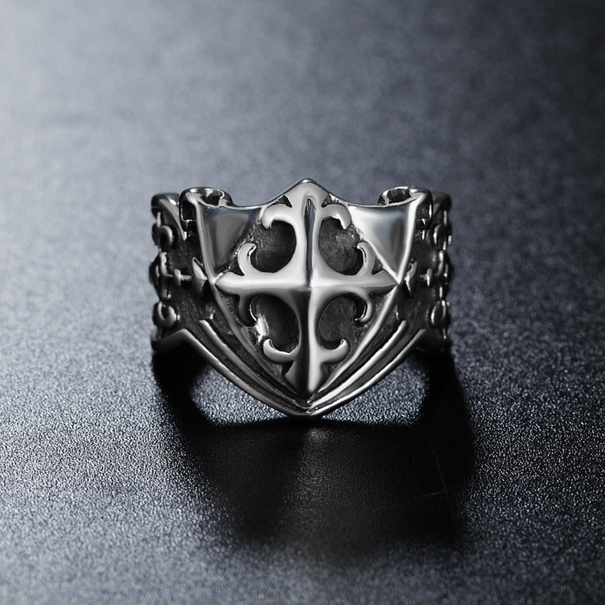 Crusader Shield Relief Titanium Steel Ring for Men