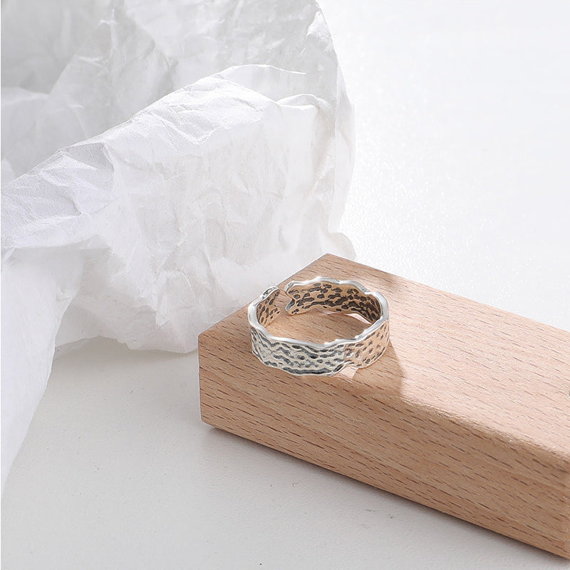 Irregular Textured Surface Wavy Opening Sterling Silver Ring