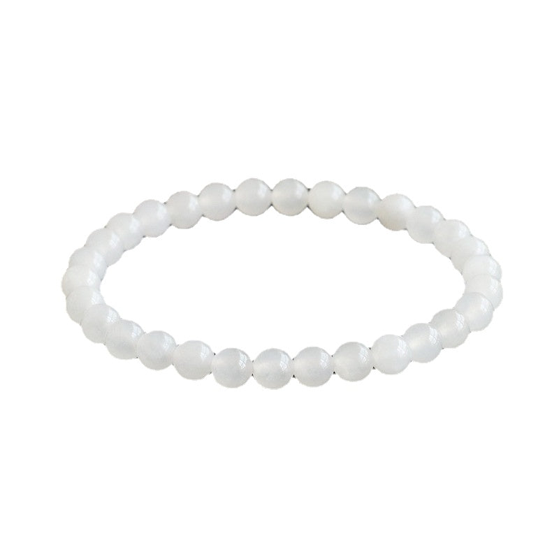 White Jade Round Beads Sterling Silver Bracelet