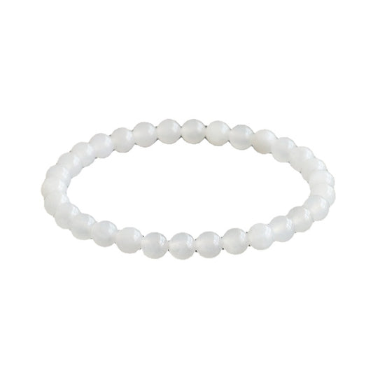 White Jade Round Beads Sterling Silver Bracelet