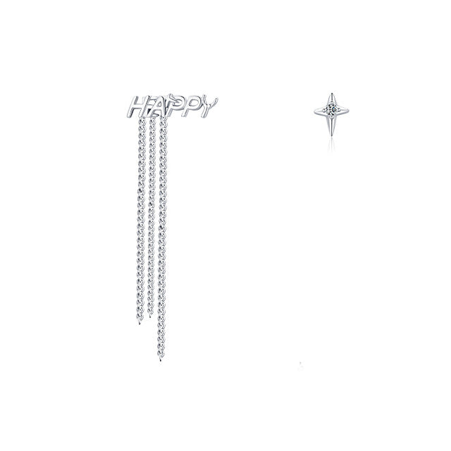 Elegant Asymmetric S925 Sterling Silver Tassel Earrings with Zircon Gem