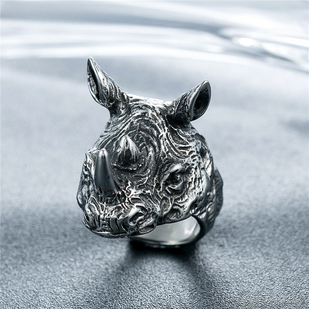 Rhinoceros Head Titanium Steel Ring for Men