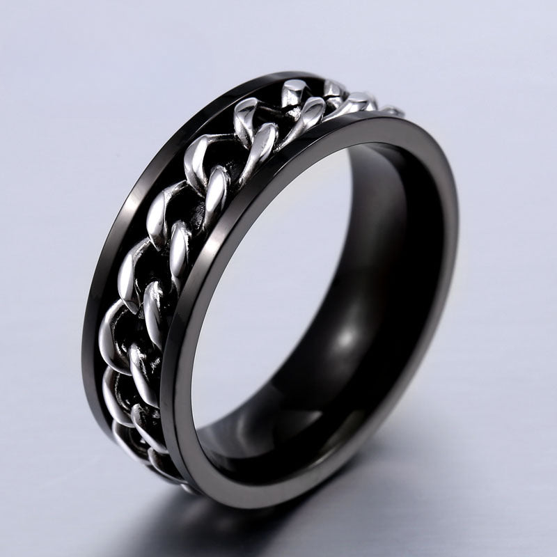 Trendy Korean Electroplated Stainless Steel Chain Ring for Men - Custom Fashion Accessory