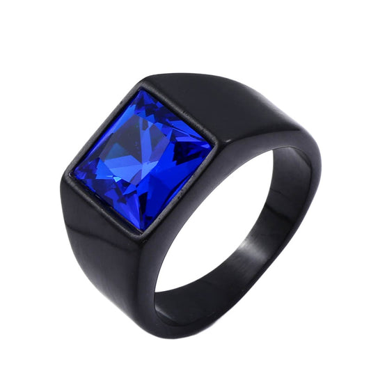 Stylish Titanium Steel Inlaid Stone Ring for Men - Wholesale European and American Fashion