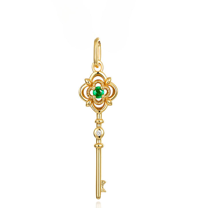 Green Zircon Flower Key Sterling Silver Pendant