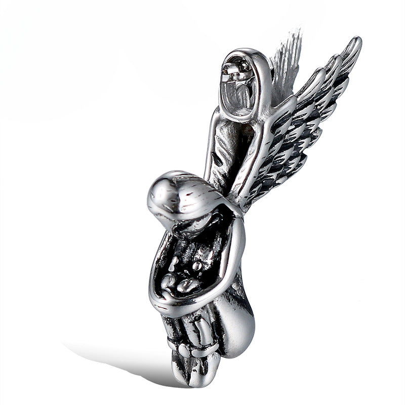 Titanium Steel Angel Wings Pendant for Men - Retro Trendy Jewelry Inspired by European and American Designs