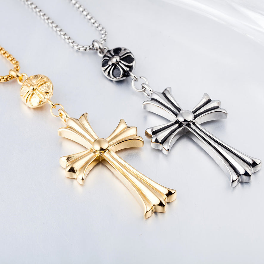 Vintage Cross Flower Titanium Steel Necklace for Men