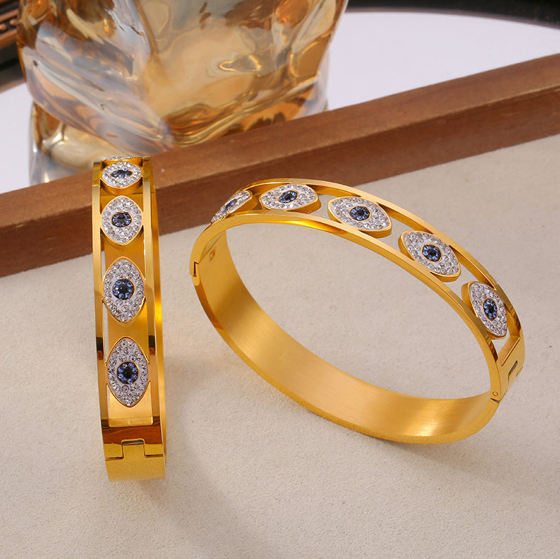 Geometric Texture Zircon Dripping Gold-Plated Titanium Steel Bracelet