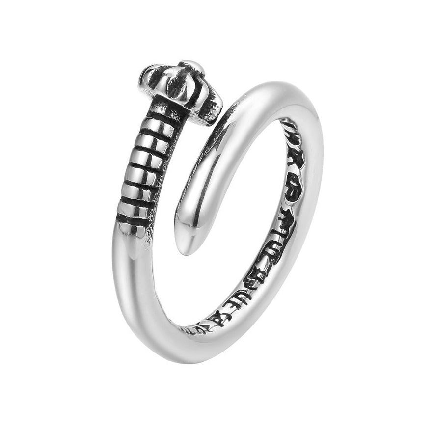 Screw Nail Gothic Text Titanium Steel Ring for Men