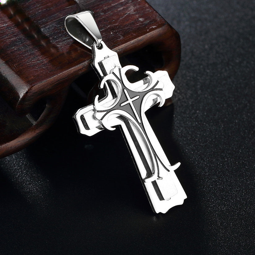 Double Layer Cross Titanium Steel Pendant for Men