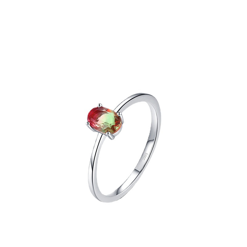 Sterling Silver Watermelon Tourmaline Gradient Ring for Women - European & American Style Jewelry