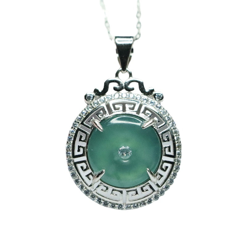 Ice Blue Green Jade Sterling Silver Pendant - Fortune's Favor Collection