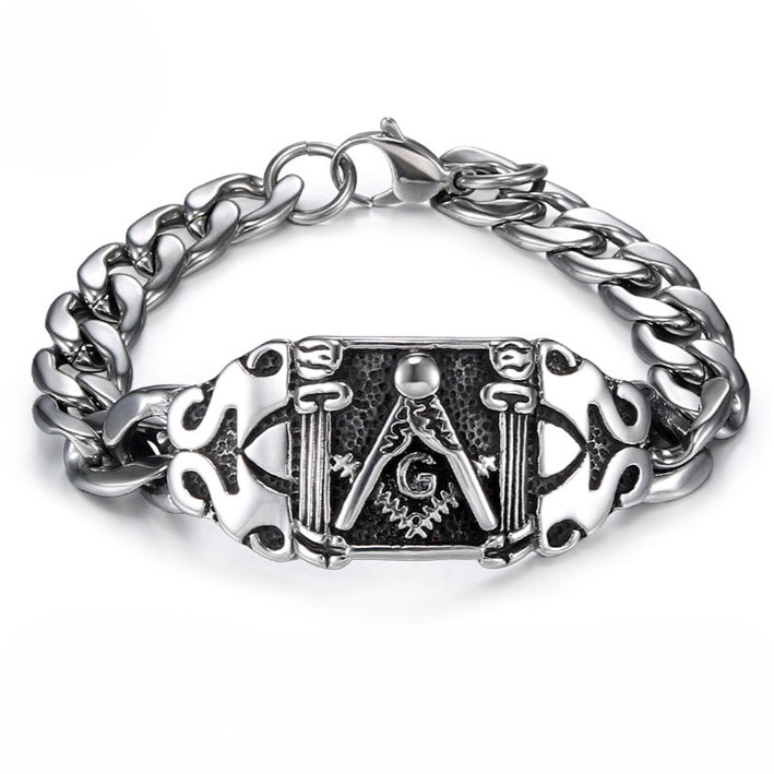 Titanium Steel Freemason Inspired Bracelet, Vintage Punk Men's Stainless Steel Jewelry with Religious Totem