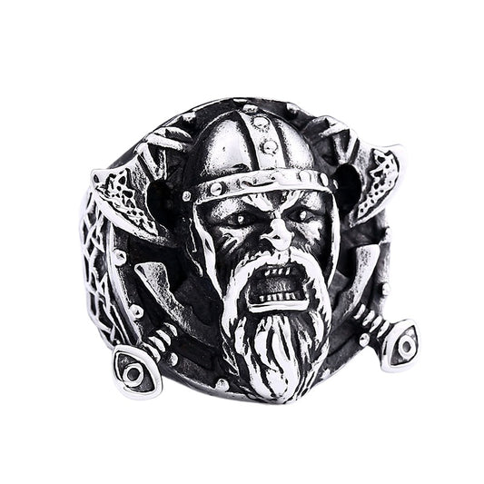 Viking Warrior Double Axe Ring for Men - Retro Stainless Steel Design, Bold Bearded Style