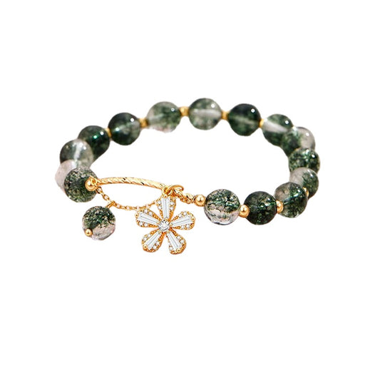 Green Ghost Cherry Blossom Sterling Silver Crystal Beaded Bracelet - High Class Gift for Girlfriend's Birthday