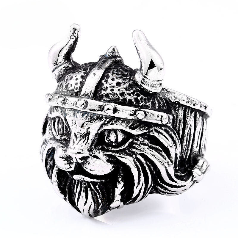 Titanium Steel Vintage Animal Horn Ring for Men - Retro Dog Head Design