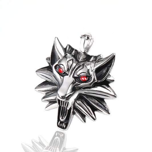 Titanium Steel Wolf Head Pendant with Wizard Red Eyes - Dominating Men's Jewelry