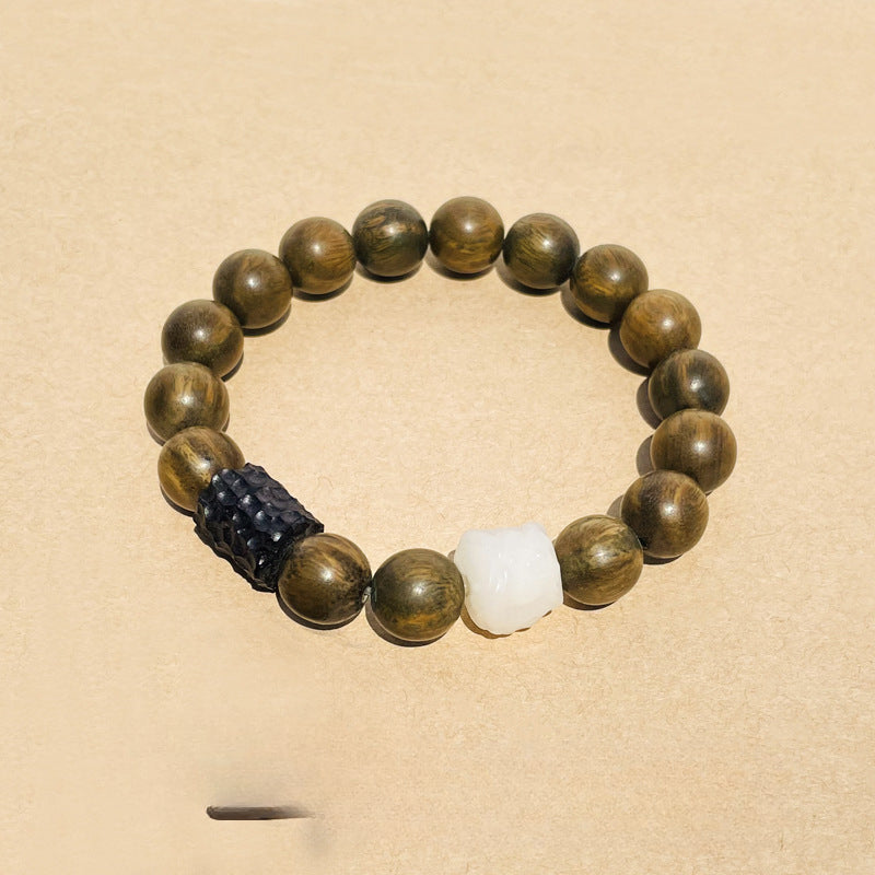 Elegant Retro Style Sterling Silver Bracelet with Natural Sandalwood and Jade