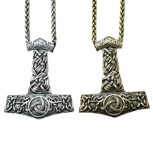 Dragon Hammer God's Horn Necklace - Viking Men's Amulet