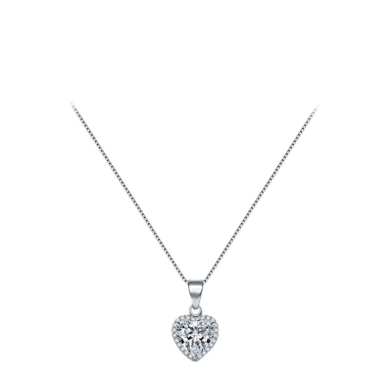 Heart-shaped Zircon Sterling Silver Necklace with Elegant Pendants