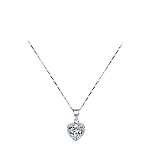 Heart-shaped Zircon Sterling Silver Necklace with Elegant Pendants