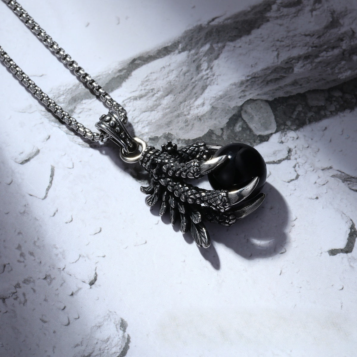 Titanium Steel Eagle Claw Round Bead Skull Hand Necklace for Men