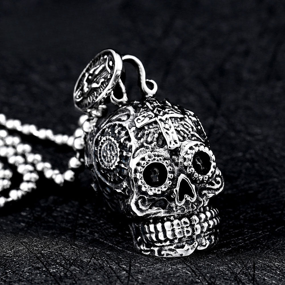 Vintage-Inspired Titanium Steel Virgin Skull Pendant for Men - Retro Punk Jewelry Wholesale