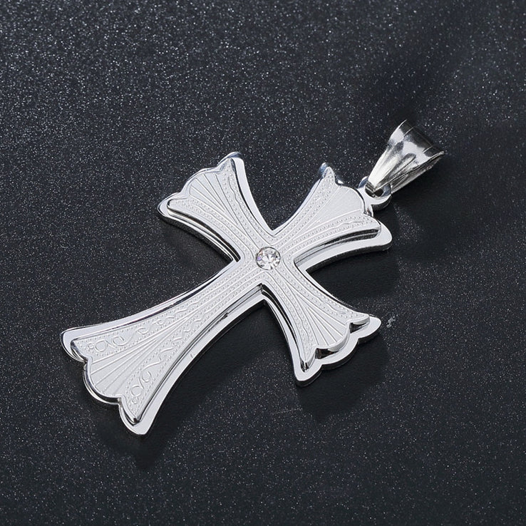 Saint Byzantine Cross Zircon Titanium Steel Pendant for Men